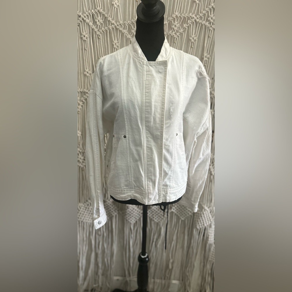 White Cream Distressed Utility Jacket NWOT Boho Casual Free People Size: M - Picture 5 of 8